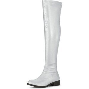 Women's Silver Knee High Comfortable Thigh High Daily Low Flat Heel Boots